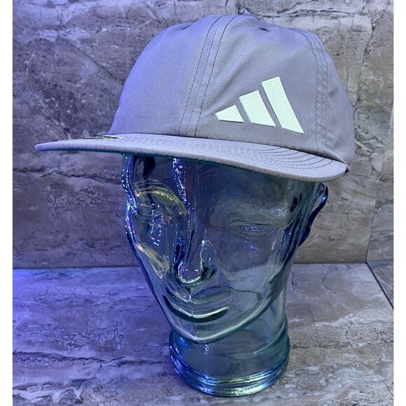 adidas Men's OSFA Trace Grey Linen Green AeroReady 3-Bar Offset Snapback Hat - Picture 3 of 10